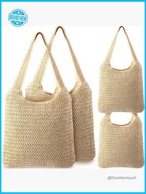 Set of 4 Crochet Beach Tote Bags Mesh Woven Straw Shoulder Bags Boho Handle Bags